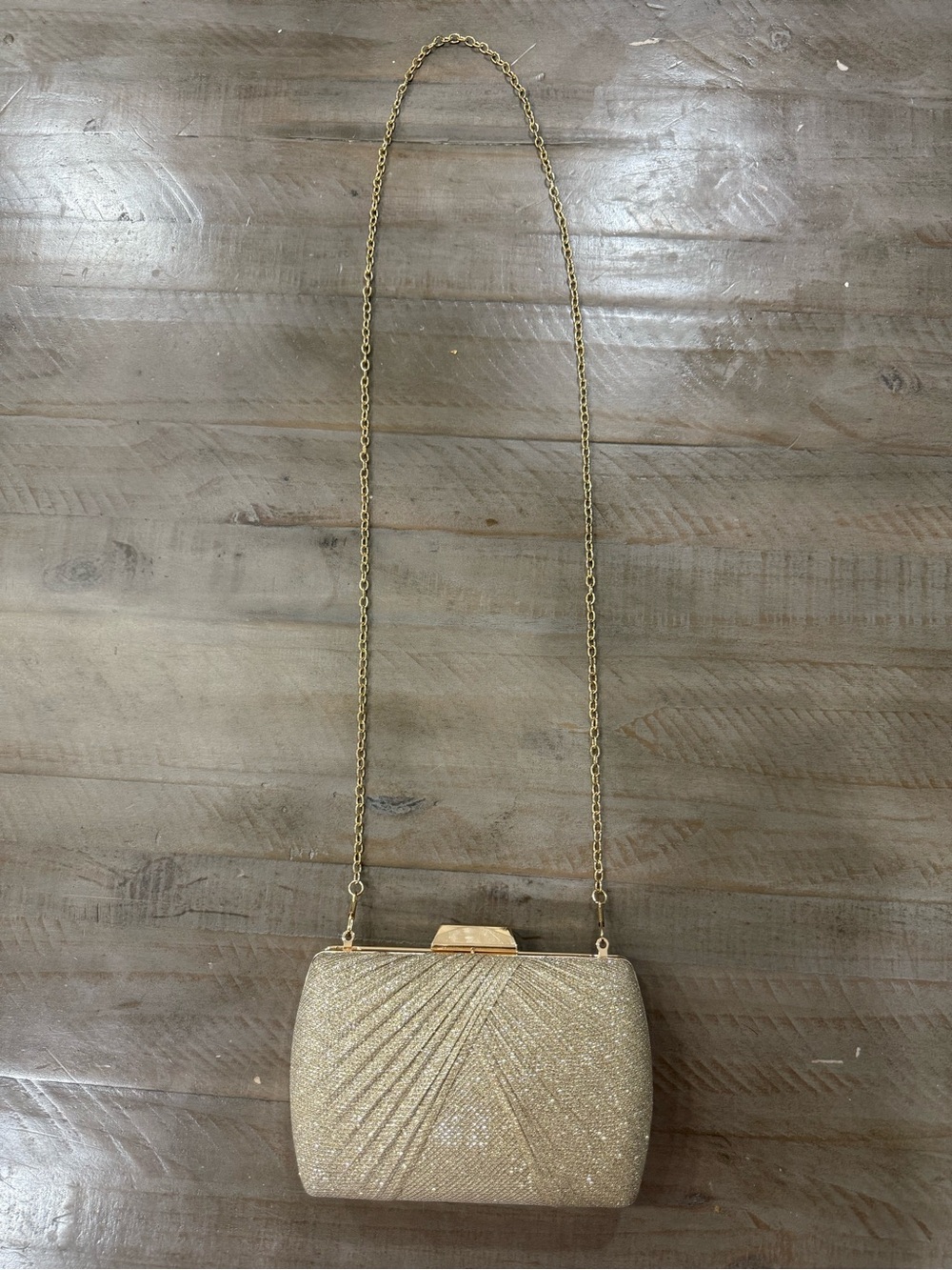 Gold Glitter Evening Clutch Bag with Removable Chain Strap Formal Prom Wedding - Picture 7 of 7